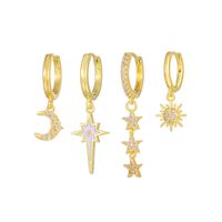 1 Set Cute Sweet Star Moon Plating Inlay Brass Zircon 18k Gold Plated Silver Plated Drop Earrings main image 6