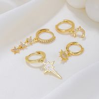 1 Set Cute Sweet Star Moon Plating Inlay Brass Zircon 18k Gold Plated Silver Plated Drop Earrings main image 3