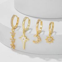 1 Set Cute Sweet Star Moon Plating Inlay Brass Zircon 18k Gold Plated Silver Plated Drop Earrings main image 5