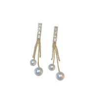 1 Pair Fashion Geometric Plating Inlay Alloy Artificial Rhinestones Artificial Pearls Zircon 14k Gold Plated Drop Earrings main image 5