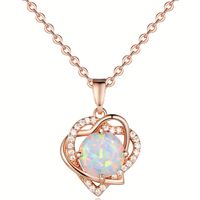 Elegant Heart Shape Copper Inlay Zircon Rose Gold Plated Pendant Necklace sku image 1