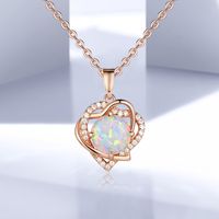 Elegant Heart Shape Copper Inlay Zircon Rose Gold Plated Pendant Necklace main image 6