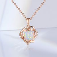 Elegant Heart Shape Copper Inlay Zircon Rose Gold Plated Pendant Necklace main image 4