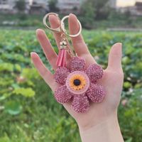 Sweet Flower Pu Leather Tassel Inlay Rhinestones Bag Pendant Keychain main image 3