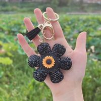 Sweet Flower Pu Leather Tassel Inlay Rhinestones Bag Pendant Keychain sku image 6