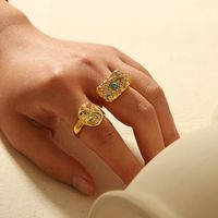304 Stainless Steel 18K Gold Plated Simple Style Polishing Plating Inlay Star Moon Eye Natural Stone Zircon Rings main image 7