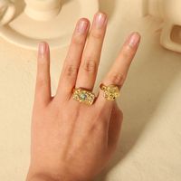 304 Stainless Steel 18K Gold Plated Simple Style Polishing Plating Inlay Star Moon Eye Natural Stone Zircon Rings main image 2