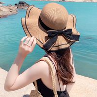 Women's Sweet Pastoral Color Block Bowknot Side Of Fungus Straw Hat main image 1