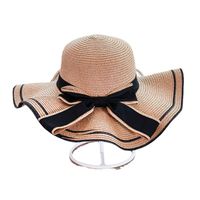 Women's Sweet Pastoral Color Block Bowknot Side Of Fungus Straw Hat main image 2