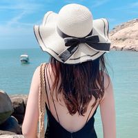 Women's Sweet Pastoral Color Block Bowknot Side Of Fungus Straw Hat sku image 3