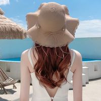Women's Sweet Pastoral Color Block Bowknot Side Of Fungus Straw Hat sku image 7
