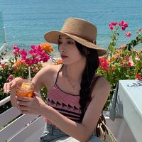 Women's Vacation Color Block Flat Eaves Straw Hat main image 3