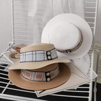 Women's Simple Style Commute Color Block Patch Flat Eaves Straw Hat main image 5