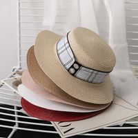 Women's Simple Style Commute Color Block Patch Flat Eaves Straw Hat main image 6