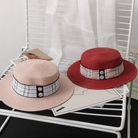 Women's Simple Style Commute Color Block Patch Flat Eaves Straw Hat main image 4