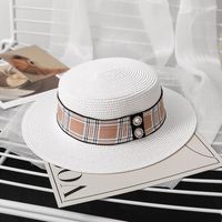 Women's Simple Style Commute Color Block Patch Flat Eaves Straw Hat sku image 3