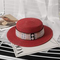 Women's Simple Style Commute Color Block Patch Flat Eaves Straw Hat main image 3