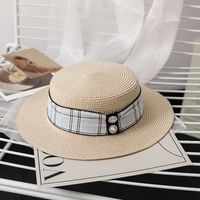 Women's Simple Style Commute Color Block Patch Flat Eaves Straw Hat sku image 5