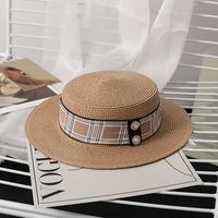 Women's Simple Style Commute Color Block Patch Flat Eaves Straw Hat sku image 2