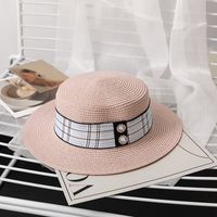 Women's Simple Style Commute Color Block Patch Flat Eaves Straw Hat sku image 4