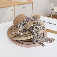 Women's Elegant Simple Style Color Block Printing Flat Eaves Straw Hat main image 5