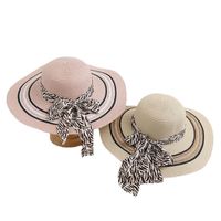 Women's Elegant Simple Style Color Block Printing Flat Eaves Straw Hat main image 2