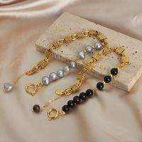 Elegant Fashion Geometric Freshwater Pearl Agate Copper Beaded Plating Bracelets main image 4
