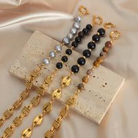 Elegant Fashion Geometric Freshwater Pearl Agate Copper Beaded Plating Bracelets main image 1