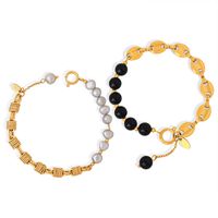 Elegant Fashion Geometric Freshwater Pearl Agate Copper Beaded Plating Bracelets main image 2