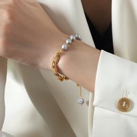 Elegant Fashion Geometric Freshwater Pearl Agate Copper Beaded Plating Bracelets sku image 1