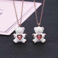 Cute Bear Heart Shape Copper Plating Inlay Rhinestones Pendant Necklace main image 1