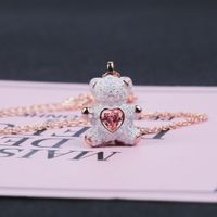 Cute Bear Heart Shape Copper Plating Inlay Rhinestones Pendant Necklace main image 5