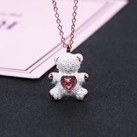 Cute Bear Heart Shape Copper Plating Inlay Rhinestones Pendant Necklace main image 4