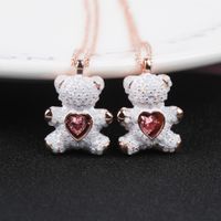 Cute Bear Heart Shape Copper Plating Inlay Rhinestones Pendant Necklace main image 2