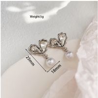 1 Pair Sweet Heart Shape Plating Inlay Alloy Artificial Pearls Rhinestones White Gold Plated Drop Earrings main image 2