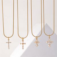 Wholesale IG Style Simple Style Cross 304 Stainless Steel Copper Plating Inlay K Gold Plated Rhodium Plated Zircon Necklace main image 1