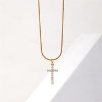 Wholesale IG Style Simple Style Cross 304 Stainless Steel Copper Plating Inlay K Gold Plated Rhodium Plated Zircon Necklace main image 2