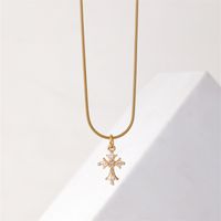Wholesale IG Style Simple Style Cross 304 Stainless Steel Copper Plating Inlay K Gold Plated Rhodium Plated Zircon Necklace main image 3
