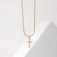 Wholesale IG Style Simple Style Cross 304 Stainless Steel Copper Plating Inlay K Gold Plated Rhodium Plated Zircon Necklace main image 5