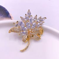 Elegant Glam Luxurious Leaf Flower Brass Plating Inlay Zircon Women's Brooches 1 Piece main image 6