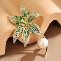 Elegant Glam Luxurious Leaf Flower Brass Plating Inlay Zircon Women's Brooches 1 Piece sku image 6