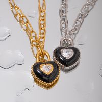 Ig Style Heart Shape Stainless Steel Enamel Plating Titanium Steel 18k Gold Plated Necklace main image 3