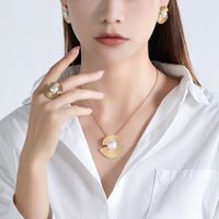 Simple Style Sector Titanium Steel Plating Inlay Pearl Rings Earrings Necklace main image 4