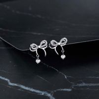 1 Pair Sweet Bow Knot Plating Inlay Sterling Silver Zircon Gold Plated Ear Studs main image 1