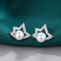 1 Pair Sweet Maple Leaf Plating Hollow Out Inlay Copper Rhinestones Pearl Ear Studs main image 2