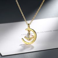 Copper IG Style Elegant Lady Inlay Moon Zircon Pendant Necklace main image 3