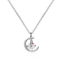 Copper IG Style Elegant Lady Inlay Moon Zircon Pendant Necklace sku image 1