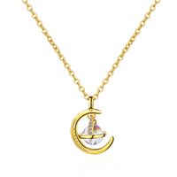 Copper IG Style Elegant Lady Inlay Moon Zircon Pendant Necklace sku image 2