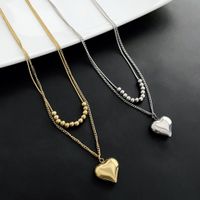 Simple Style Commute Heart Shape Stainless Steel Titanium Steel Plating 18k Gold Plated Layered Necklaces main image 1