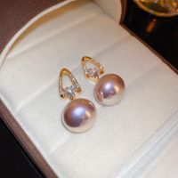 1 Pair Elegant Simple Style Round Plating Inlay Artificial Pearl Steel Diamond 18k Gold Plated Drop Earrings main image 4